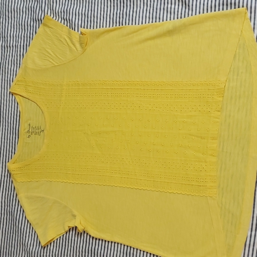Yellow Chico's top with lace front accent detail